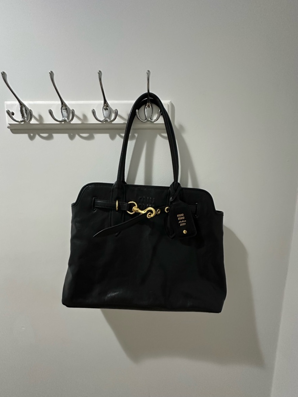 Adventure Black Leather Hobo Tote Bag